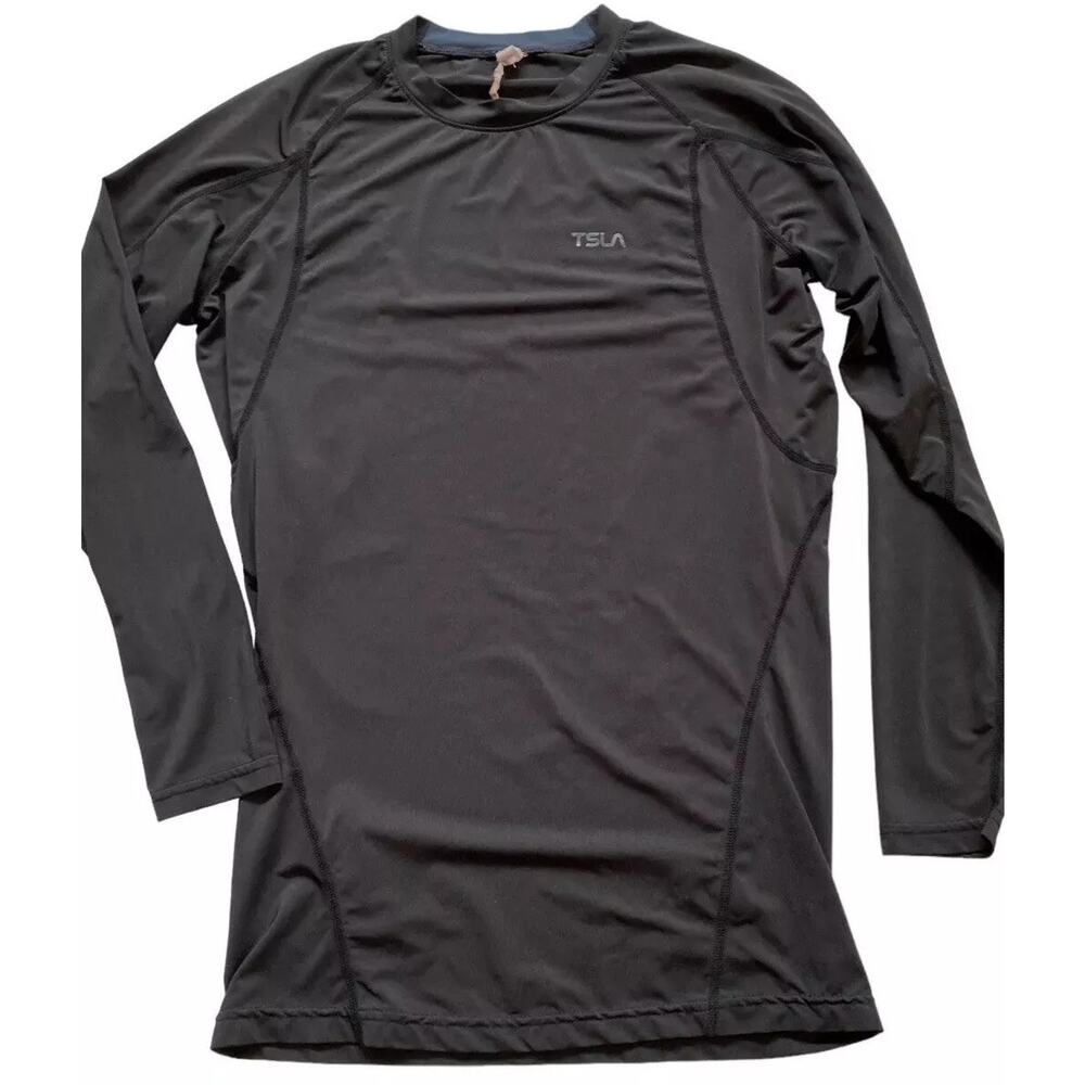 TSLA long sleeve Compression Shirt men S Cool Dry Fit Athletic Workout black
